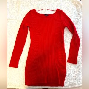Armani Exchange Red Ribbed Long Sleeve Dress